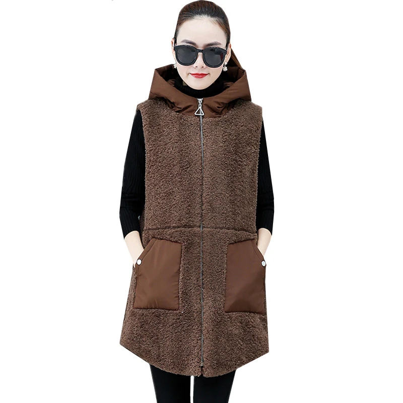 Осенне-зимний новый жилет из овечьей шерсти женская модная длинная куртка без