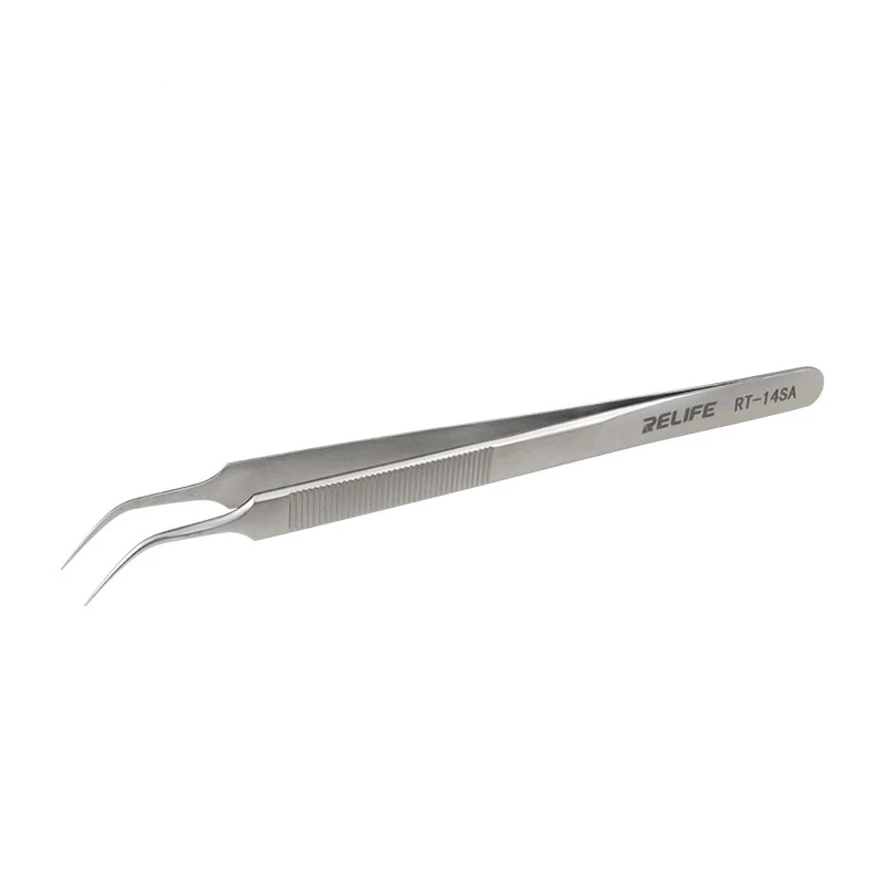 

RELIFE RT-14SA Industrial Tweezers Anti-static Curved Straight Tip Precision Stainless Steel Forceps Phone Repair Hand Tools