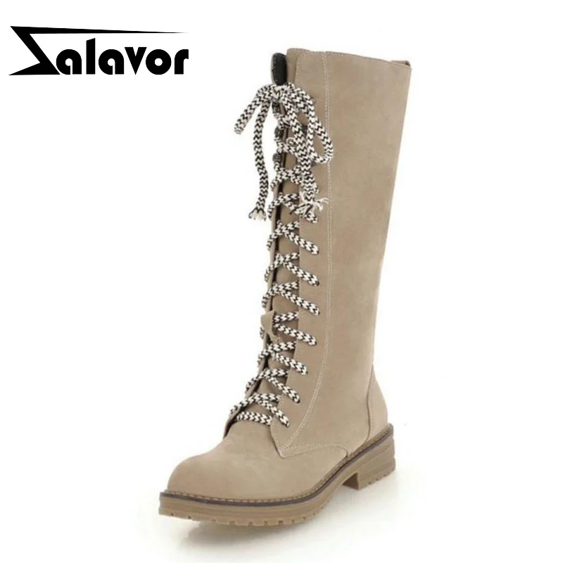 Женские сапоги на плоской подошве шнуровке размеры 34 43|Сапоги до колена| |