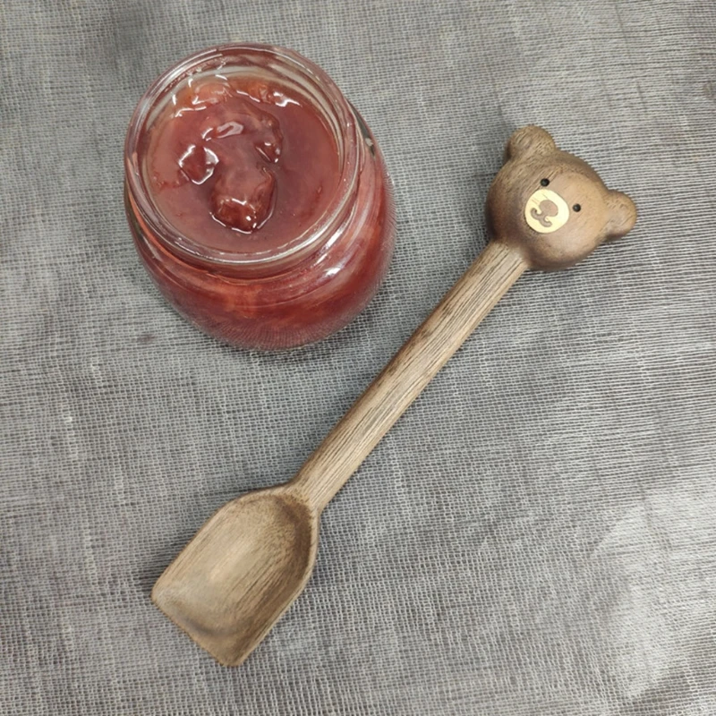 

Bear Cutlery Wooden Spoon Tableware Walnut Coffee Spoon Cartoon Japan Style Handmade Honey Jam Spoon Kitchen Accessories