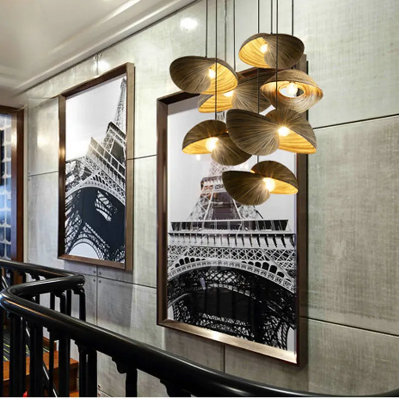 Bamboo Woven Shell Small Chandelier Restaurant Long Fishing Line Creative Personality Lamps In Southeast Asia | Лампы и освещение