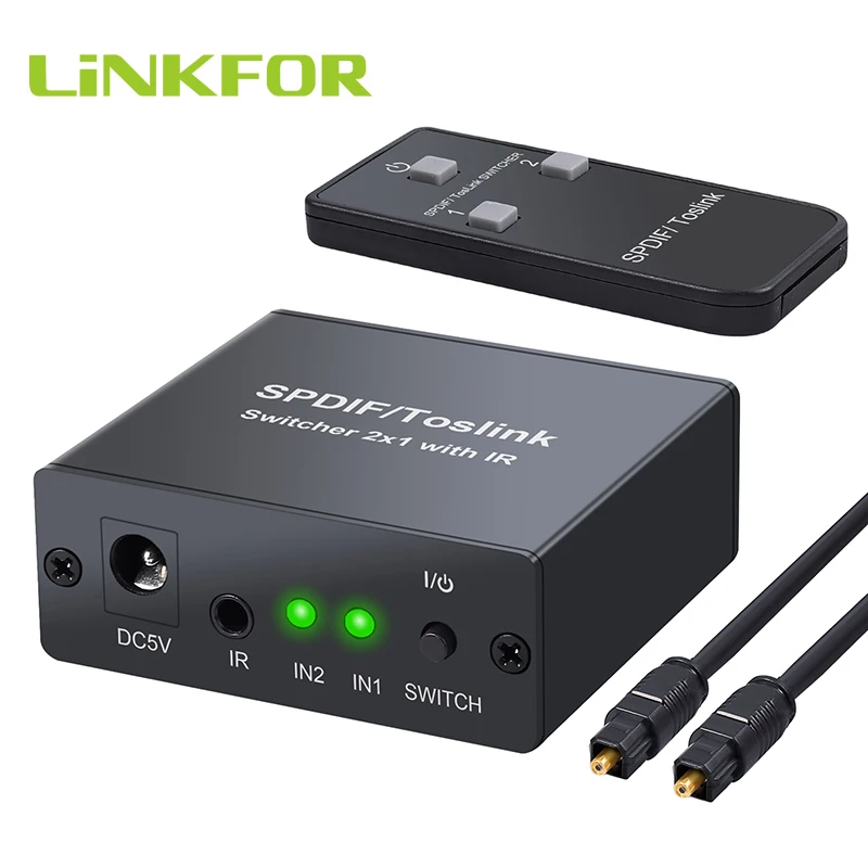 LiNKFOR SPDIF/Toslink переключатель 2x1 с ИК пультом дистанционного управления оптический