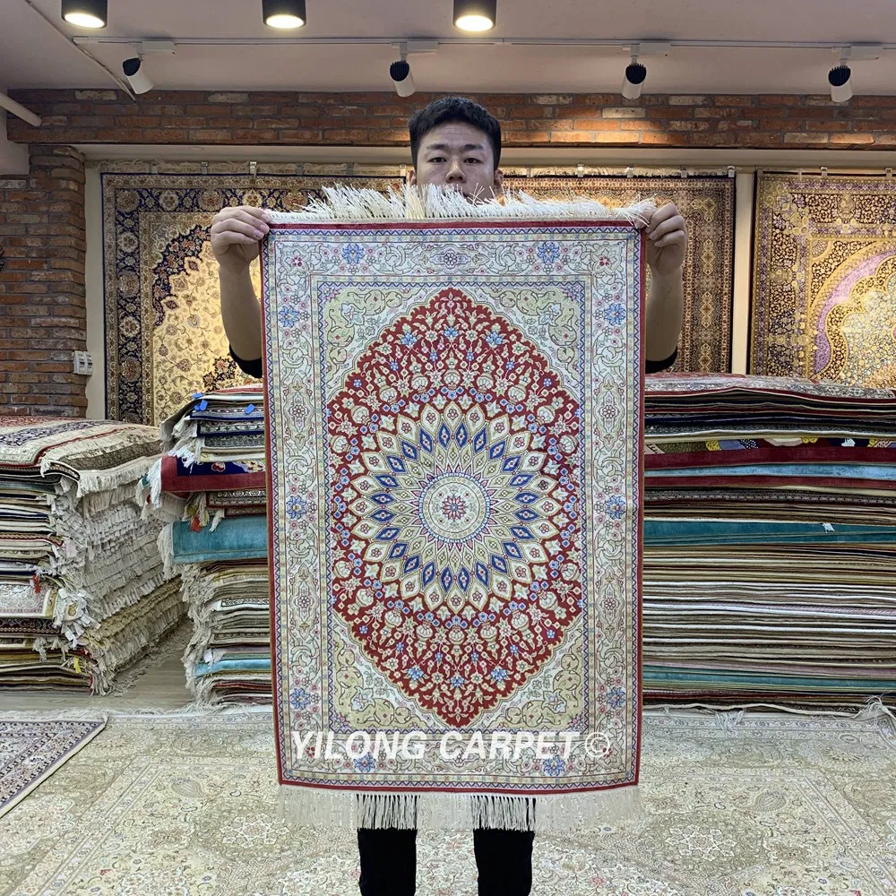 Yilong 2 'x 3' красный Шелковый персидский ковер ручной работы qum (ZQG356A)|rugged rugged|rug