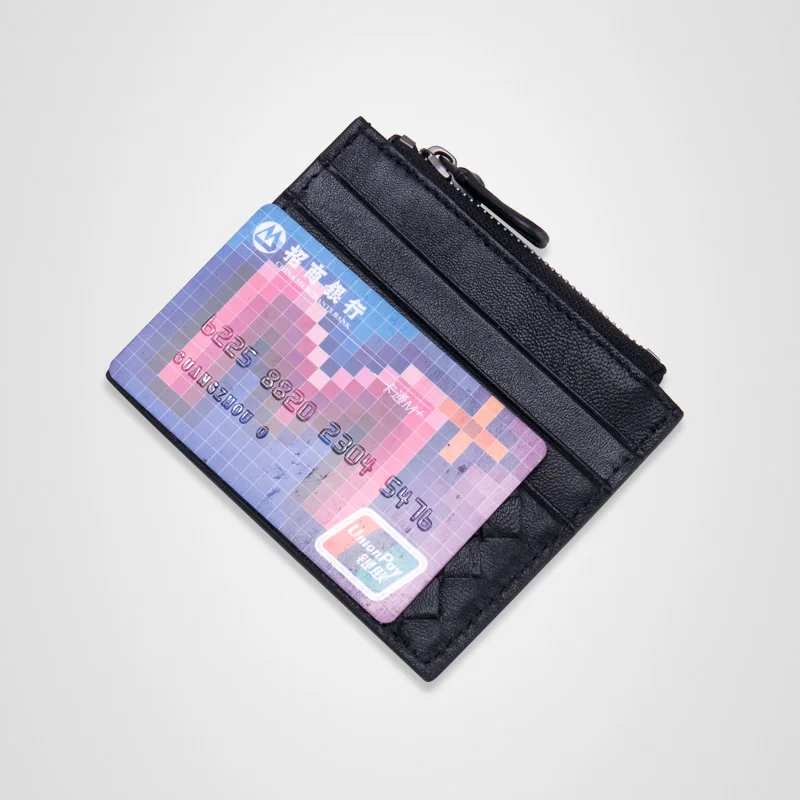 

Vintage MiNi Sheepskin Genuine Leather Business Card Holder Wallet Men Women High Quality Zipper Designer ID Card Bag Purse