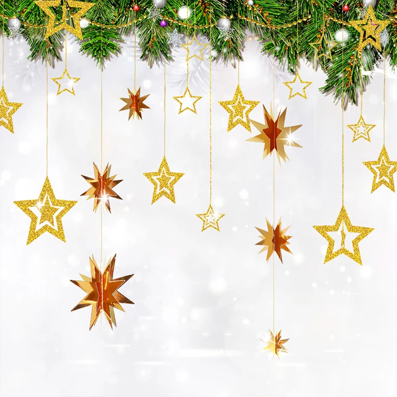 

Glitter Gold Hollow Star Paper Garlands Banner Hanging Wedding 3D Mirror Star Christmas Tree Decorations Birthday Party Supplies