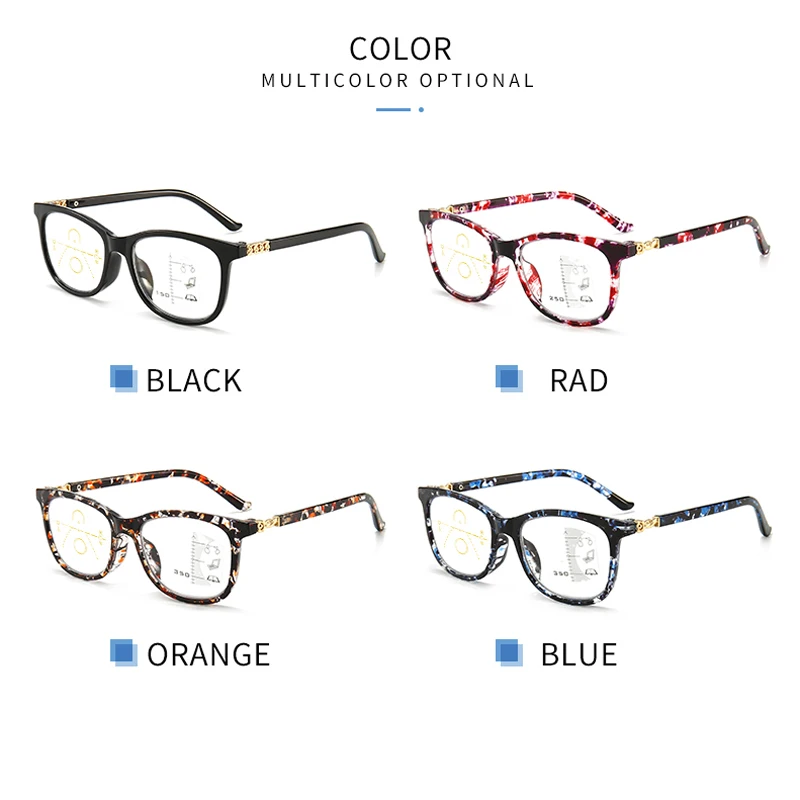 VCKA TR90 Progressive Multifocal Reading Glasses Women Near Far Sight Anti-blue light Eyeglasses Diopter +1.0 1.5 2.0 2.5 3.0 3. |