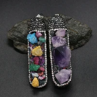 newest natural stone pendants rectangle druzy amethysts pendants crystal charms for diy necklace pendants jewelry making