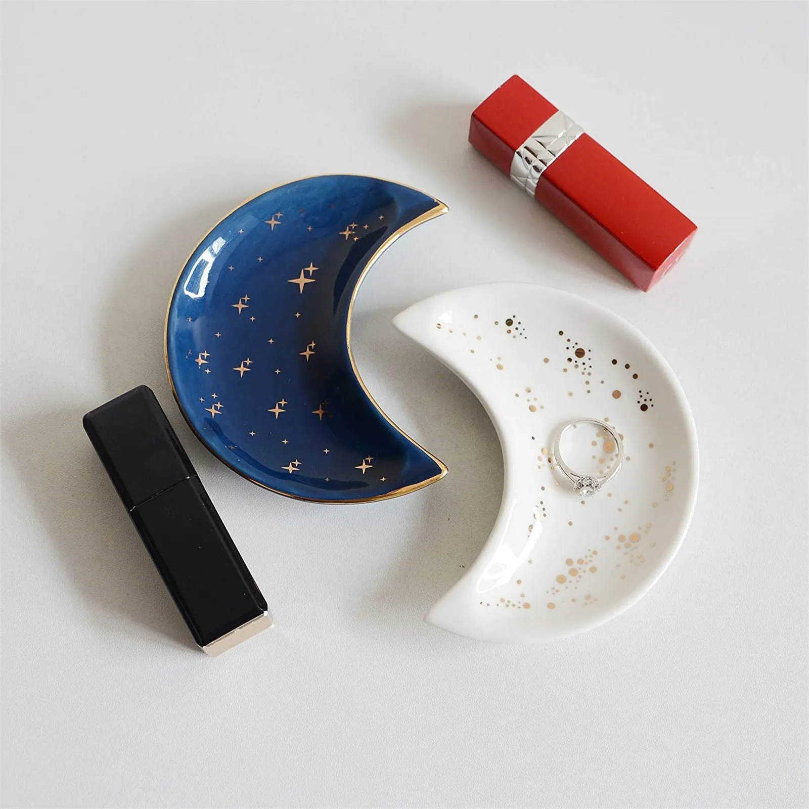 

Creative Small Moon Storage Tray Ceramic Storage Tray Simple and Compact Ceramic Storage Storage Box Practical Home Decor