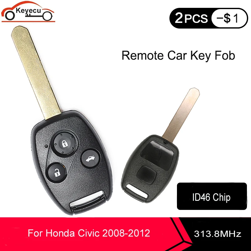 KEYECU 3 кнопки дистанционного ключа автомобиля для Honda 313 8 MHz ID46 чип Civic 2008 2009 2010 2011