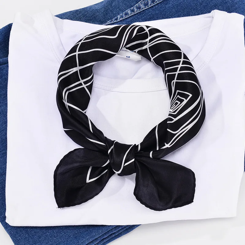 

New Fashion Hot Sells Silk Scarves Women's Black and White Print Business Decorative Headband Scarf Customized Gift 53*53cm