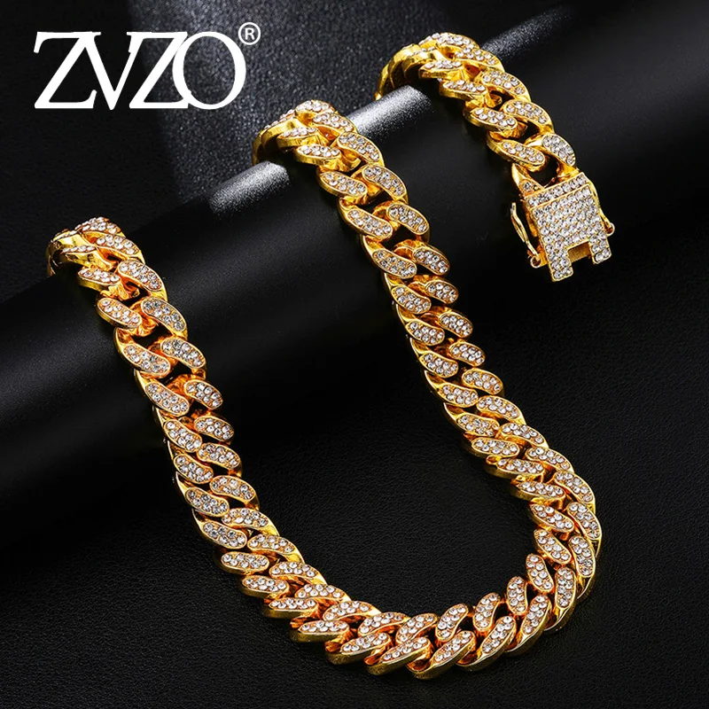 Хип хоп Iced Out Кристалл проложенный стразами Майами кубинская цепочка Циркон CZ Bling