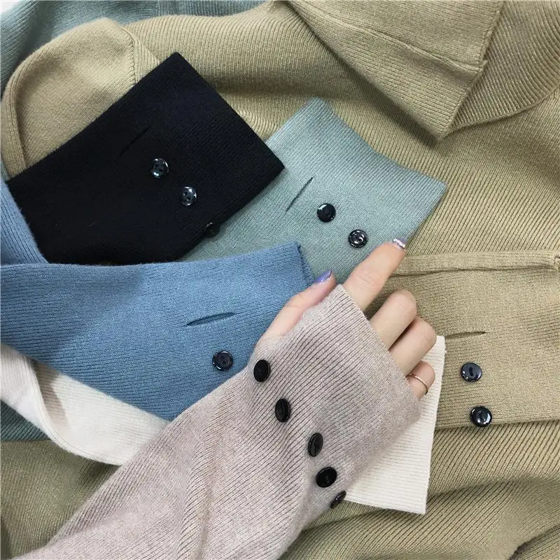 Повседневный осенне-зимний женский толстый свитер пуловеры длинный рукав кнопка