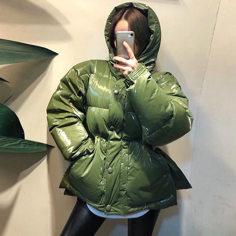 New Winter Women's Jacket hooded parka Bright Colors Insulated Puffy Coat collar hooded Parka Loose waist Belt outwear M192