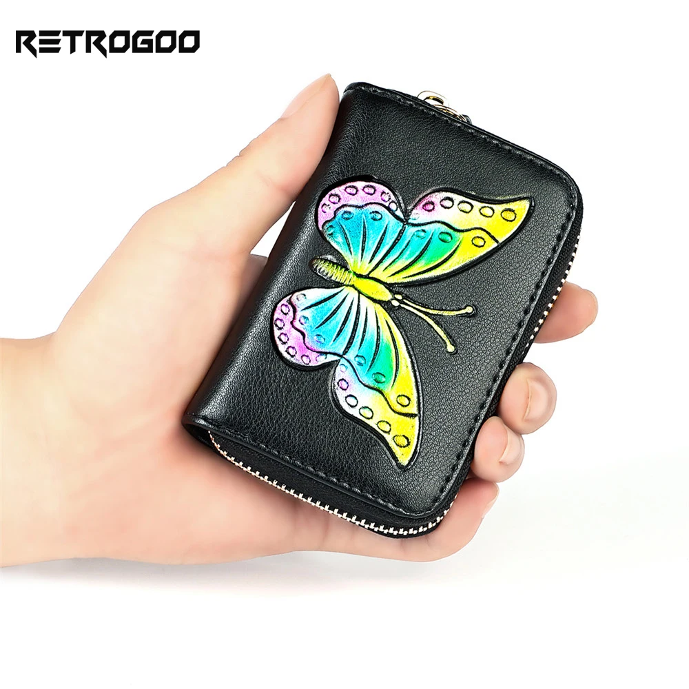RETROGOO Butterfuly Design Multi-Card Slots Credit Card Holder Small RFID Fashion Money Bag Women Clutch Female Purse Carteira