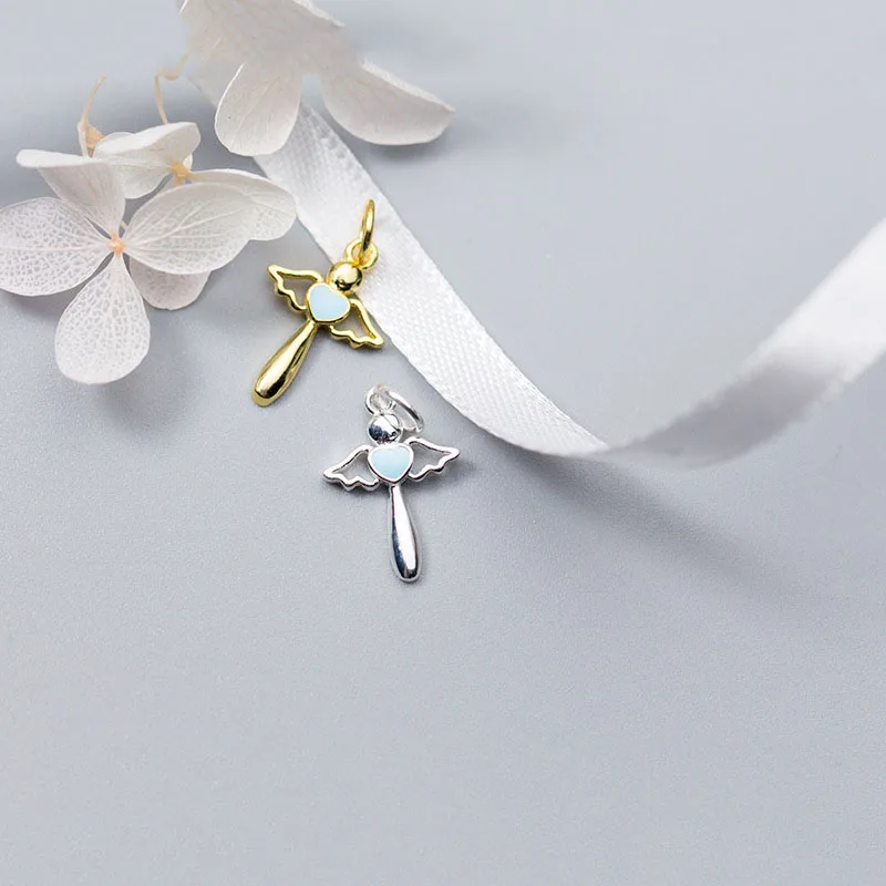 MEETSOFT Настоящее серебро 925 пробы голубое сердце и крылья подвесные шармы DIY