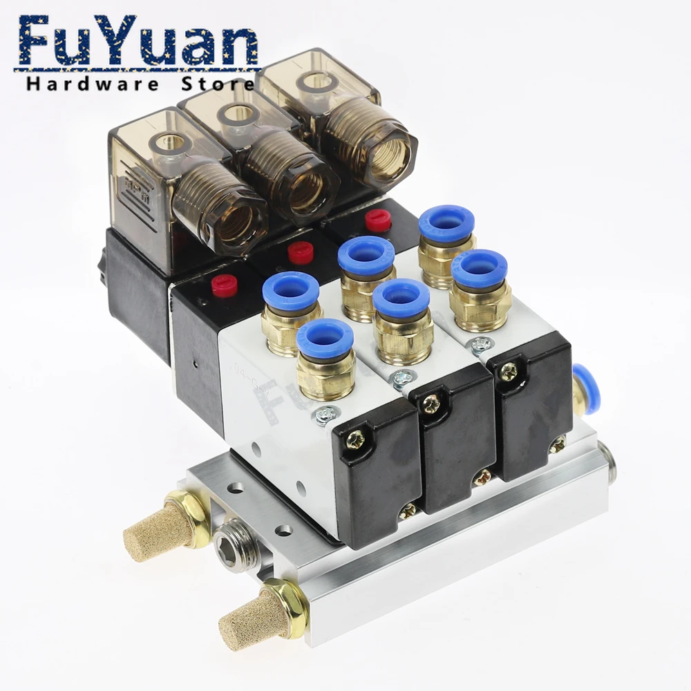 4V210 08 DC24V 2 позиции 10 Way Quad Соленоидный клапан алюминиевое основание фитинг