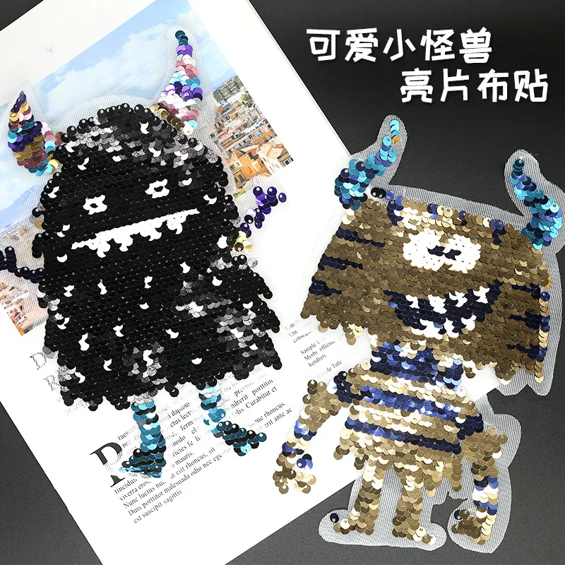 Золотой черный блестки большой Монстр ткань аппликация Сделай Сам Вышивка