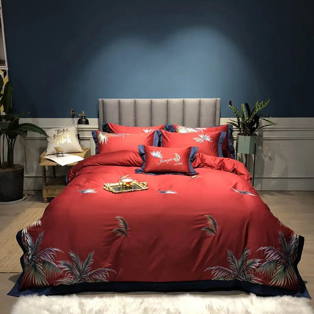 

Svetanya красный Египетский хлопковый Свадебный комплект постельного белья Королевский размер с вышивкой пододеяльник простыни постельное бе...