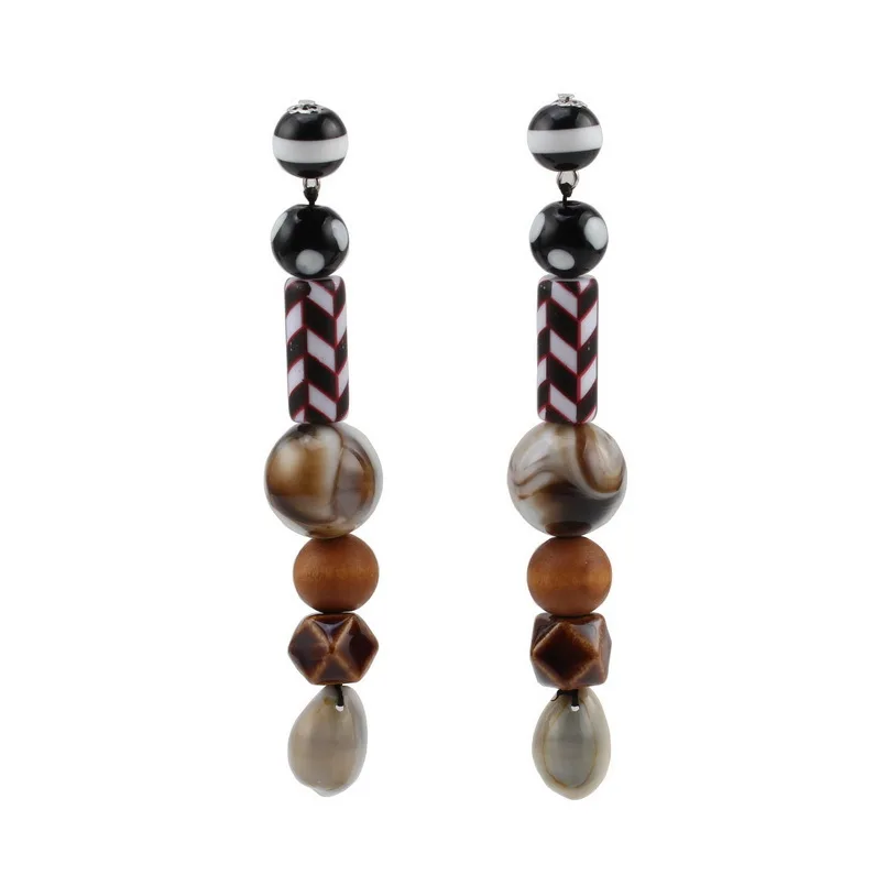 Florosy длинные деревянные серьги-подвески из бусин и ракушек Висячие серьги для