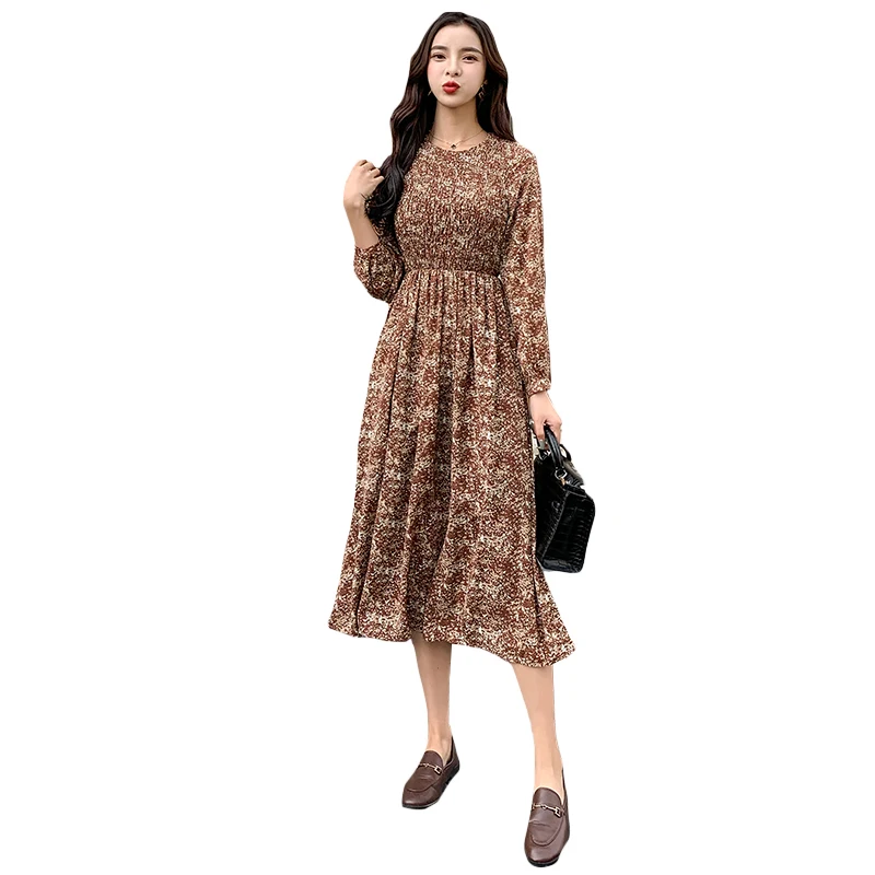 Женское винтажное Плиссированное Платье макси с цветочным принтом длинным