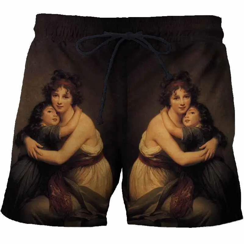 

Summer Swimming Shorts World Famous Painting 3D Art Personality Printing Men's Beach Shorts Loose Quick-drying Swimming Shorts