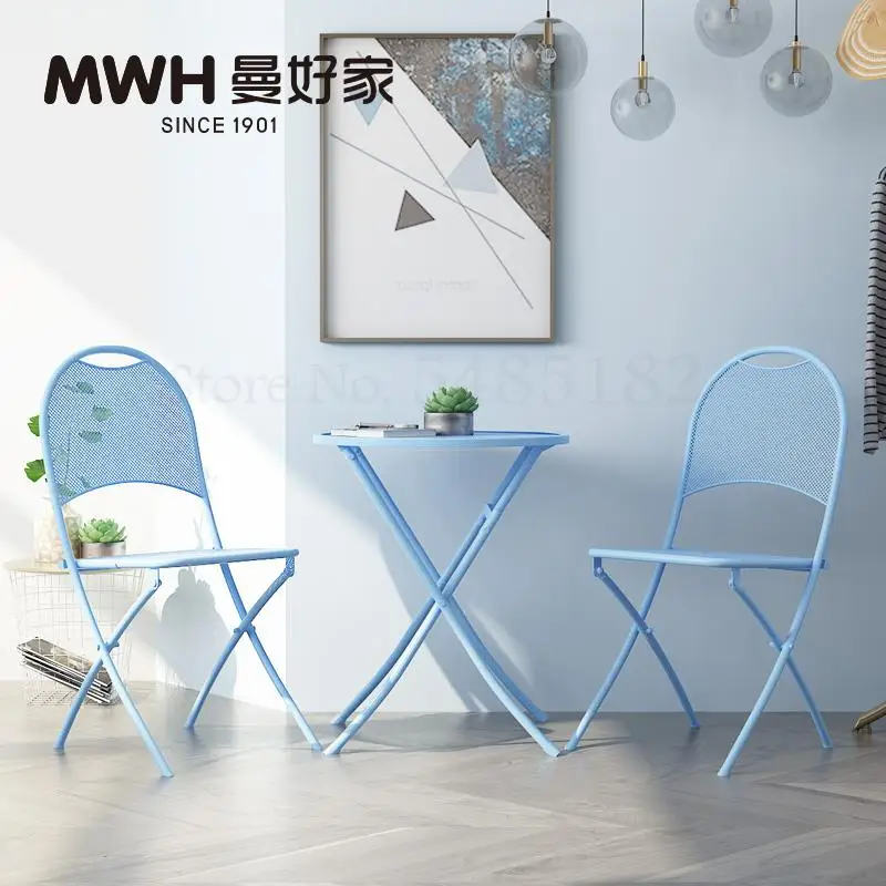 Стол и стул для балкона из кованого железа комплект трех предметов складной стол