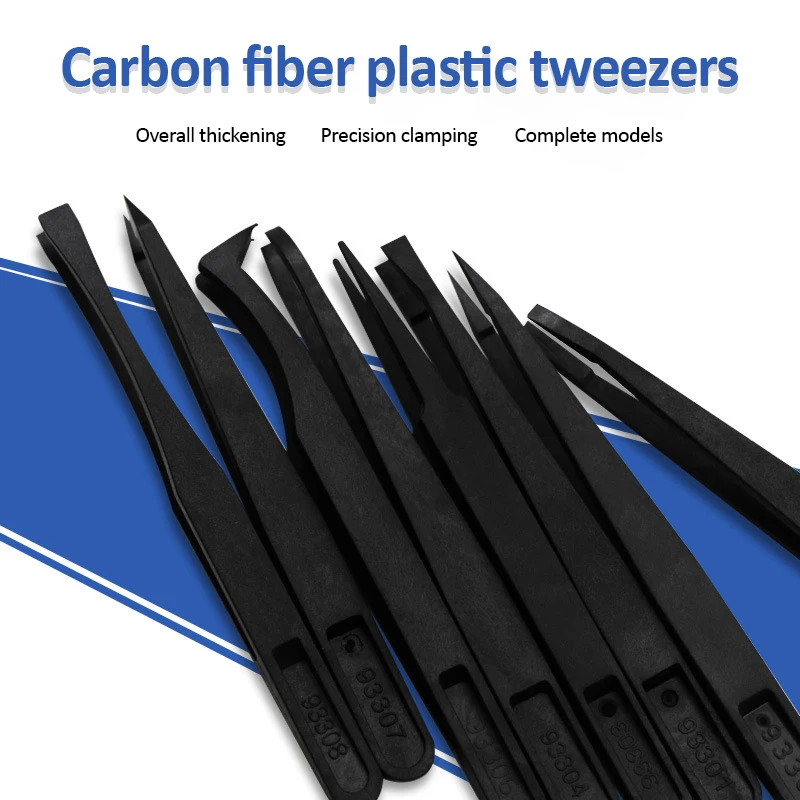 

1/8pcs Anti-static Carbon Fiber Electronic Tweezers Kit Industrial Precision Tweezers ESD Plastic Forceps PCB Repair Hand Tools