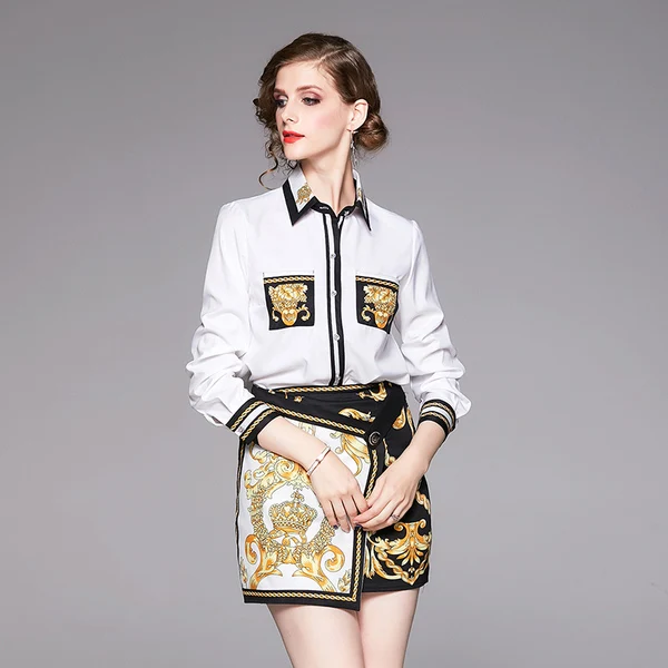 Женский модельный костюм в стиле барокко винтажная рубашка с длинным рукавом и