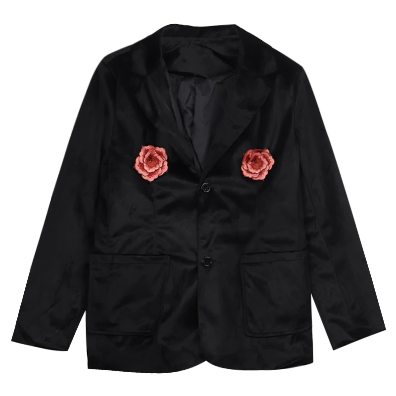 Женский бархатный костюм с цветочной вышивкой повседневный свободный блейзер