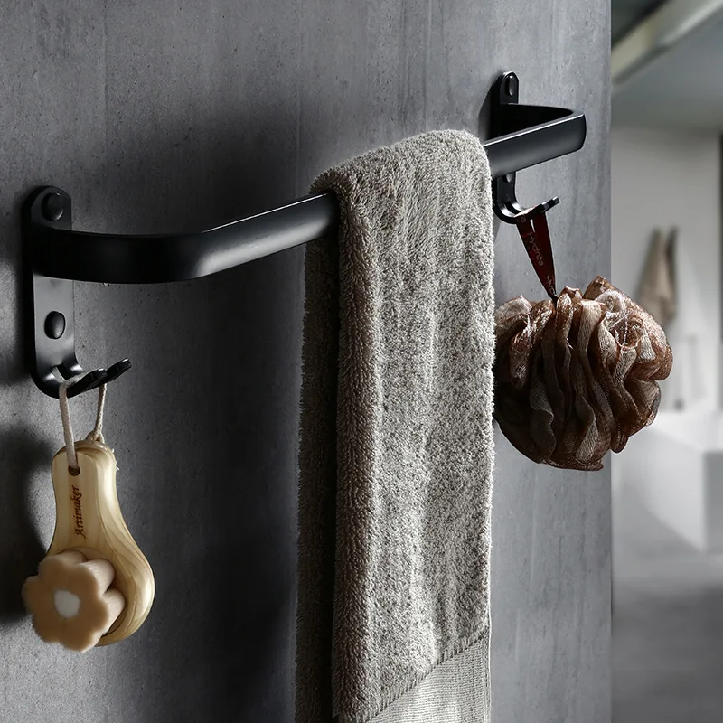 Настенная черная вешалка для полотенец в ванную комнату алюминиевая туалете с