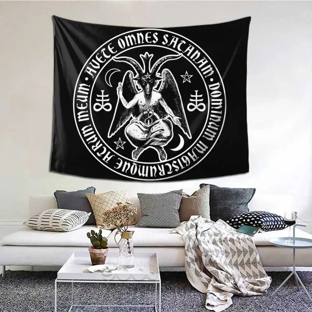 

Baphomet Satanic Crosses With Hail Satan Tapestry Wall Hanging Table Cloth Satanic Lucifer Devil Tapestries Polyester Beach Mat