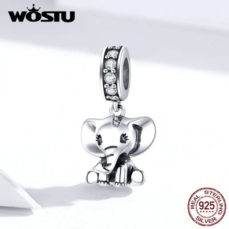 WOSTU, Новое поступление, 925 пробы, Серебряный слон, бусины, талисманы, подходят к оригинальному браслету, подвеска в виде животного для женщин, хорошее ювелирное изделие CQC1338