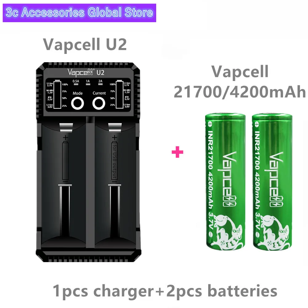1 U2 2 battery 2 шт Vapcell 21700 батарея 4200mah 30A rewrap molicel P42A аккумуляторная батарея для электронной сигареты - Цвет: 1 U2 2 battery