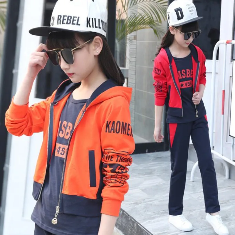 

Girls'Spring Dress New Kids' Clothes 10 Girls'Three Suits 12-year-old Kids' Sports 3 Suits Top + Trousers + T-shirt