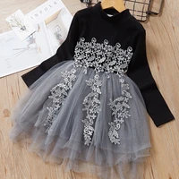 fall winter girls flowers knitted dress new autumn long sleeve princess dress floral kids mesh costumes party outfits 2 6y