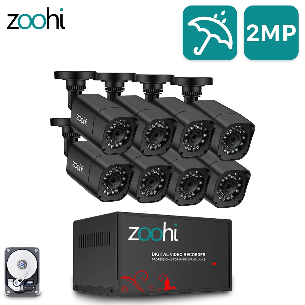 Zoohi камера безопасности DVR комплект AHD CCTV система 8CH 720P/1080P водонепроницаемая