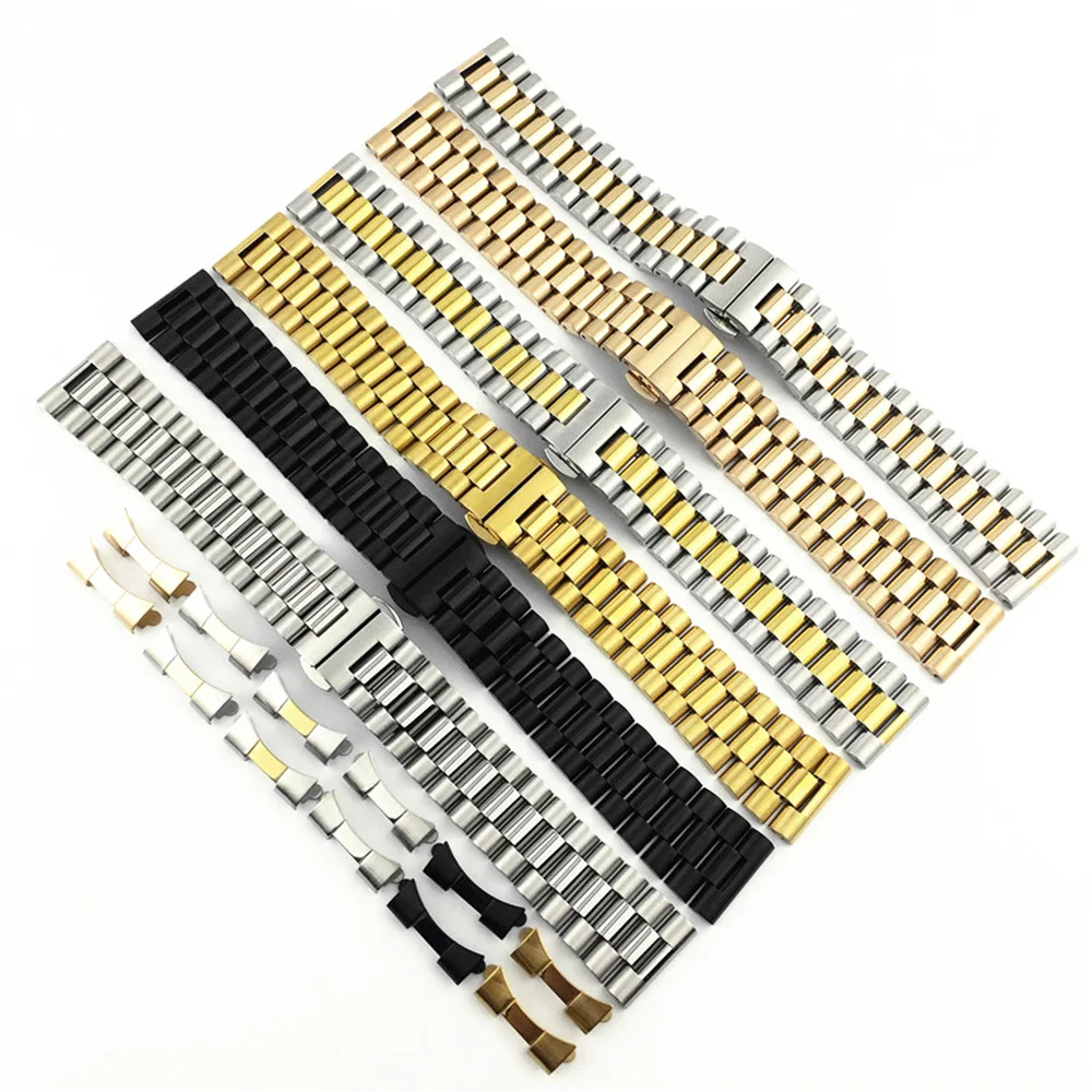 

10mm 12mm 13mm 14mm 16mm 17mm 18mm 19mm 20mm 21mm 22mm Stainless Steel Watch Band Solid Metal Elbow Arc Wrist Strap Bracelet