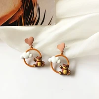 cute earrings for women brown small bear lovely earrings white rabbit sweet earring 2021 unique design jewelry girls gifts new