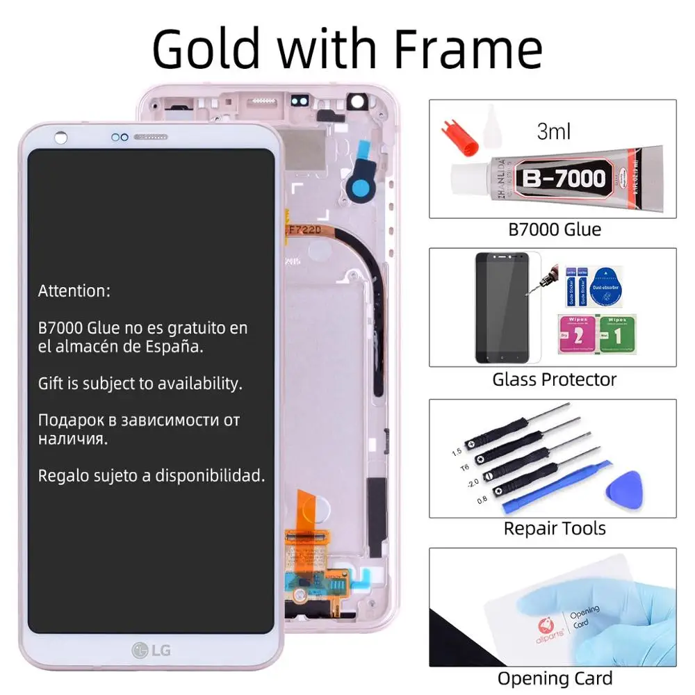 Дисплей для LG G6 LCD H870 H870DS H872 LS993 VS998 US997 в сборе с тачскрином на рамке черный золотой белый платиновый - Цвет: Gold with Frame