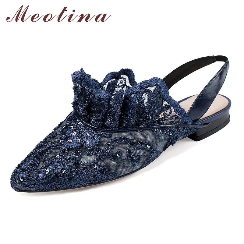 

Meotina/весенние женские туфли на плоской подошве; туфли с кружевной вышивкой на плоской подошве; Разноцветные туфли с острым носком; женская о...