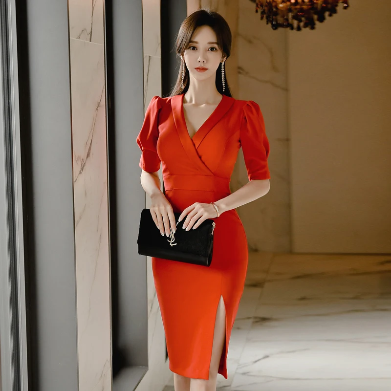 Новинка Сезон весна лето Облегающее платье до колена Элегантные вечерние