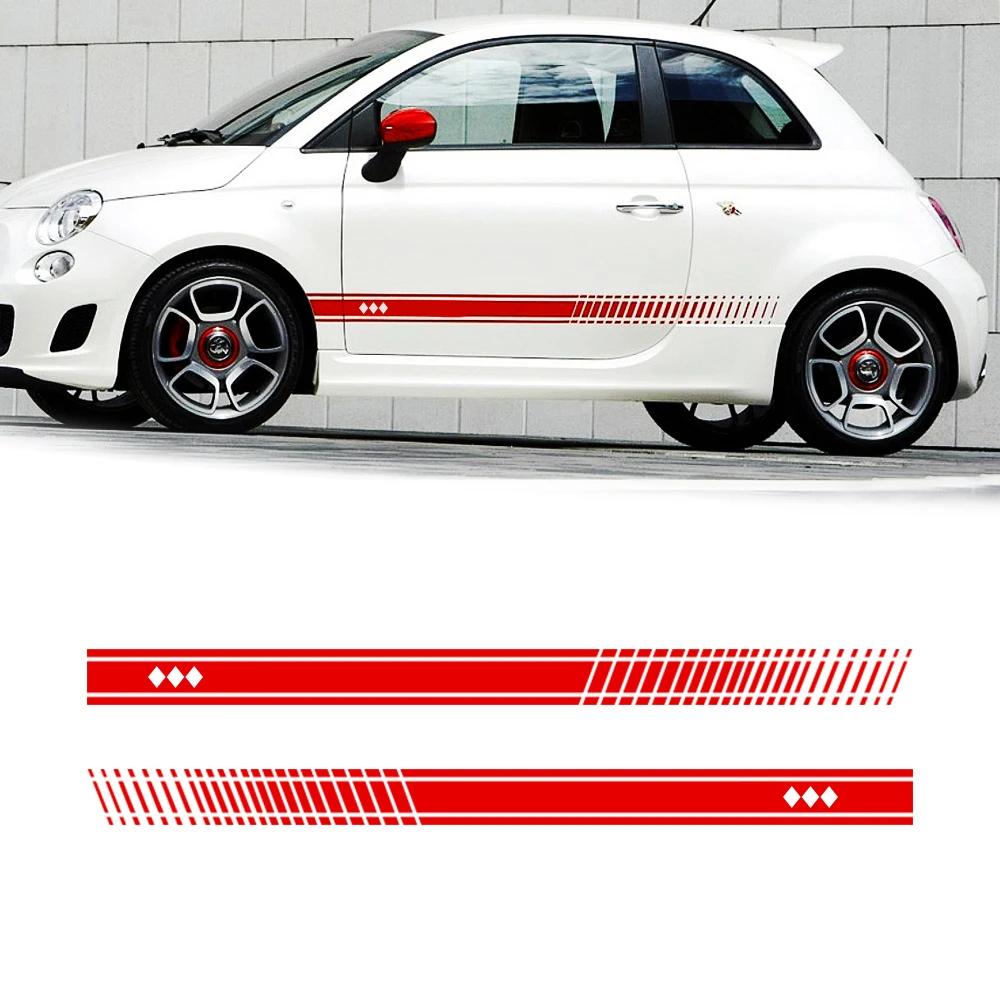 Для Abarth боковые полоски наклейки на юбку обертывания наклейки на тело s графика для FIAT 500 виниловые наклейки для автомобиля 1 пара 2 стороны