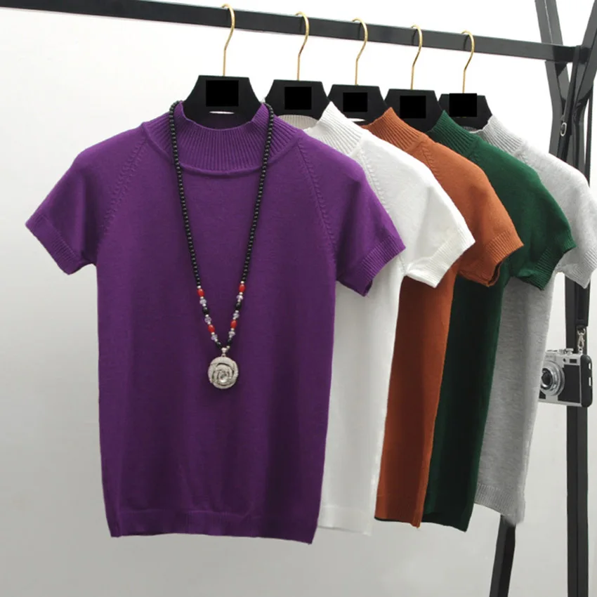 6 цветов летние тонкие трикотажные топы женская футболка с коротким рукавом