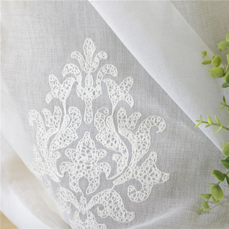 Европейская вышивка белые тюлевые шторы для гостиной геометрические чистый тюль