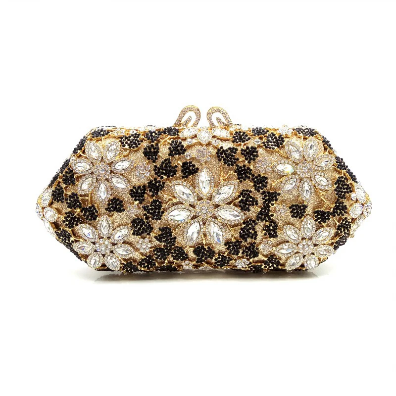 

Elegant Flower Green Black Diamond Dinner Banquet Clutch Bag Crystal Lady Hollow Out Purses Woman Wedding Bridal Party Handbag