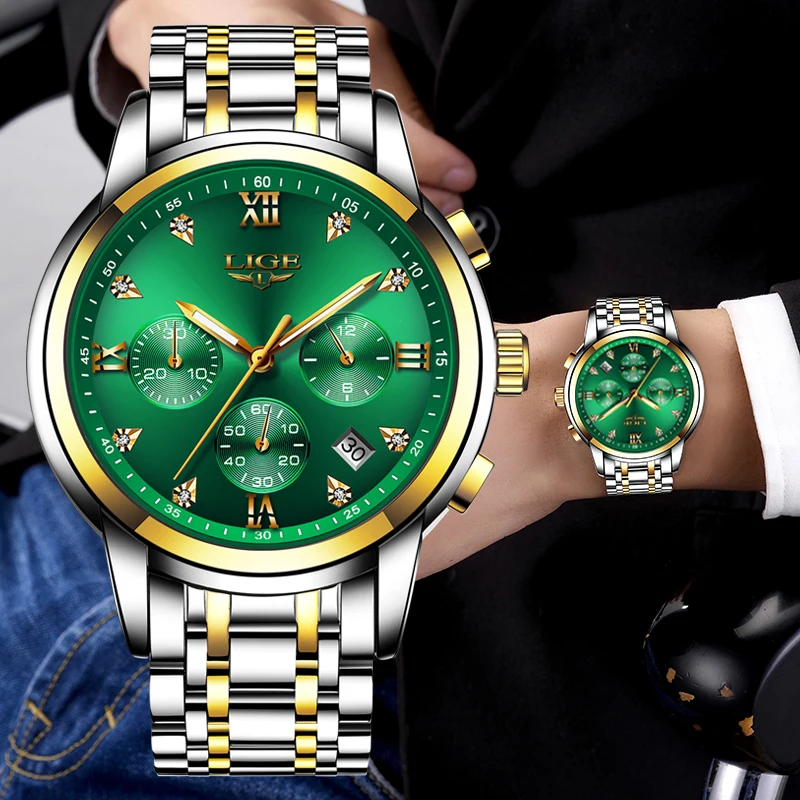 Фото 2020 LIGE новые часы Мужские люксовый бренд хронограф мужские спортивные