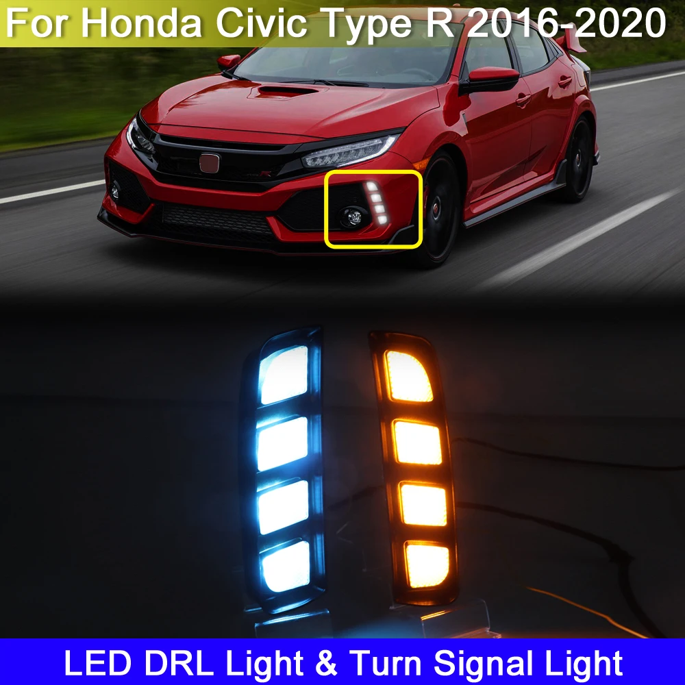 

3-в-1, передний бампер, белый дневной свет DRL, ночные синие фары дальнего света, светильник тели поворота s для Honda Civic Тип R 2016-2020