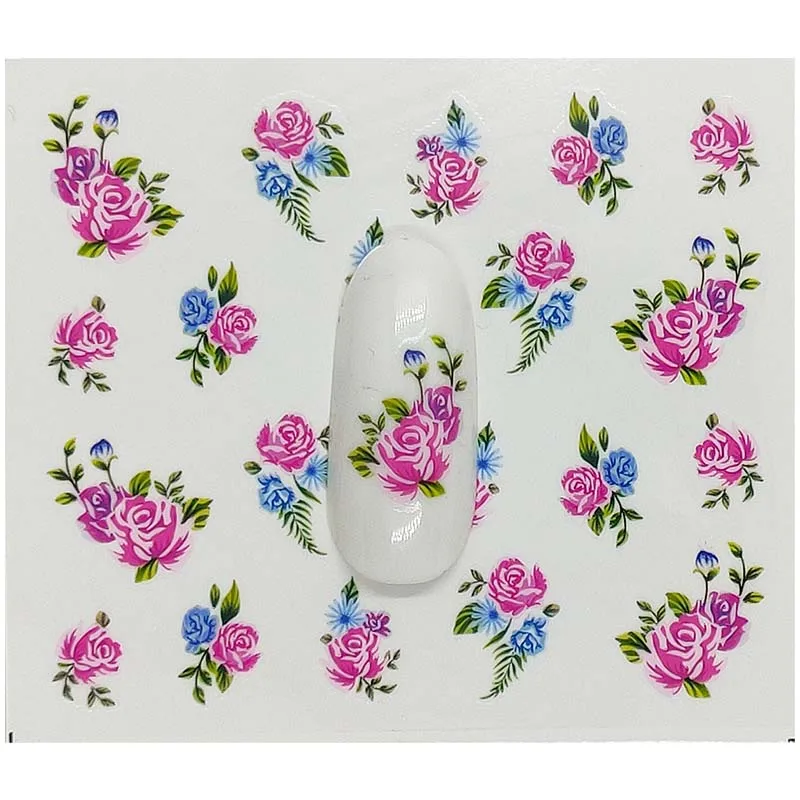 

B01 Fuchsia Flower Designs Nail Sticker Set Decal Water Transfer Slider For Nails Art Decor