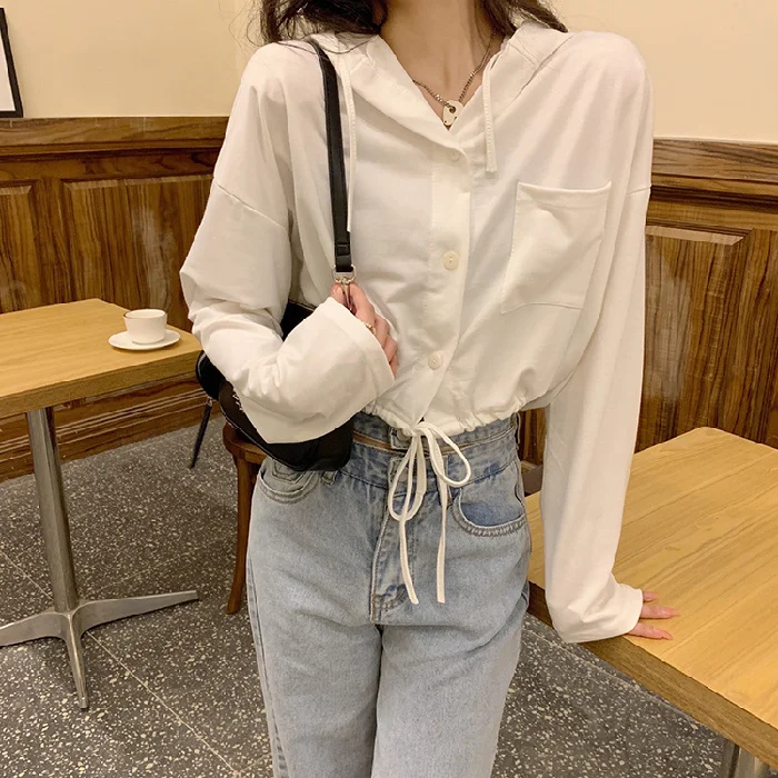 

Короткий топ с капюшоном осенний Длинный свободный в Корейском стиле