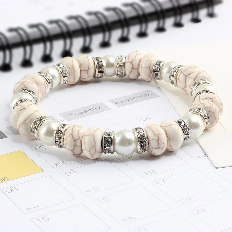 Женские винтажные браслеты из бирюзы искусственного жемчуга со стразами и